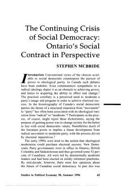 The Continuing Crisis of Social Democracy: Ontario`s Social