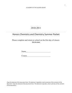 2010-2011 Honors Chemistry and Chemistry Summer Packet