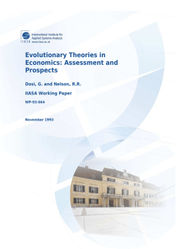 Evolutionary Theories in Economics: Assessment and Prospects