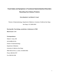 Food intake and symptoms in FGID