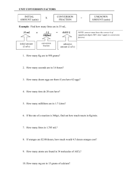 UNIT CONVERSION FACTORS X = Example: Find how many litres