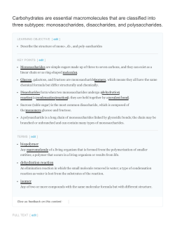 monosaccharides, disaccharides, a