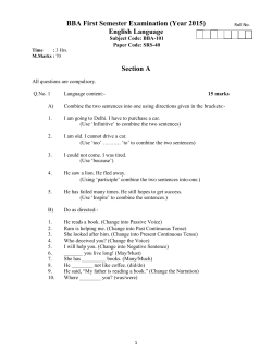 BBA First Semester Examination (Year 2015) English Language