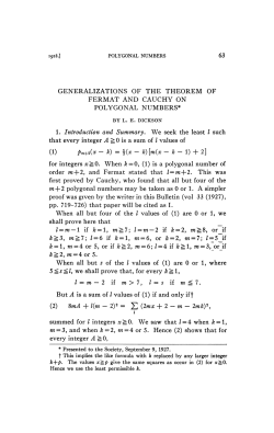 63 GENERALIZATIONS OF THE THEOREM OF FERMAT AND