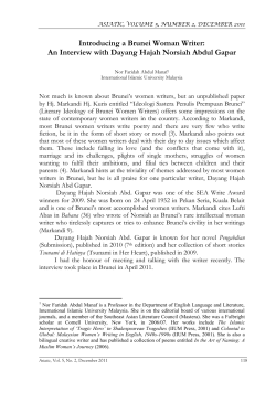 Introducing a Brunei Woman Writer: An Interview with Dayang Hajah