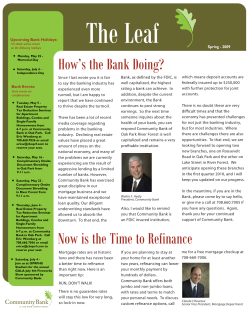 Customer Newsletter - Front - Community Bank of Oak Park River