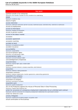 List of available keywords - European database main page