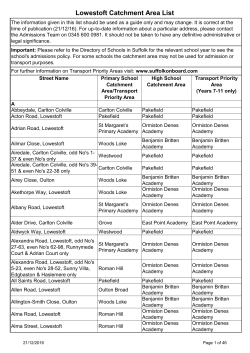 Lowestoft Catchment Area List