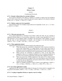 NC General Statutes - Chapter 17 1 Chapter 17. Habeas Corpus