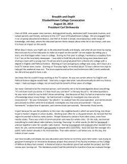 Breadth and Depth Elizabethtown College Convocation August 26