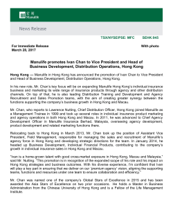 Manulife promotes Ivan Chan to Vice President and Head of