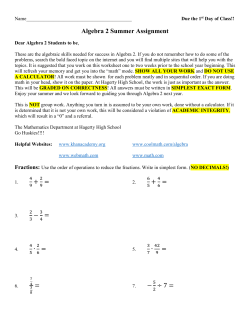 Math-Algebra 2 Standard Summer Assignment 2017-2018