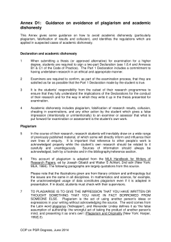Annex D1: Guidance on avoidance of plagiarism and academic