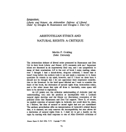 Aristotelian Ethics and Natural Rights: A Critique