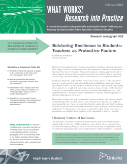 Bolstering Resilience in Students: Teachers as Protective Factors