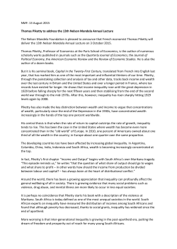 NMF: 13 August 2015 Thomas Piketty to address the 13th Nelson