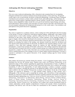 Anthropology 604: Physical Anthropology [Fall 2014] Michael
