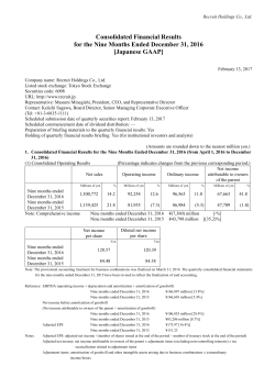 Consolidated Financial Results for the Nine