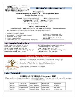 St Peter`s Lutheran Church Meetings in September September
