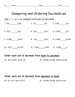 Comparing and Ordering Decimals ws