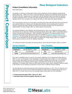 Product Consolidation - Mesa Biological Indicators