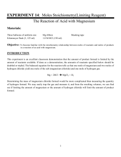 EXPERIMENT 14: Moles Stoichiometry(Limiting Reagent) The