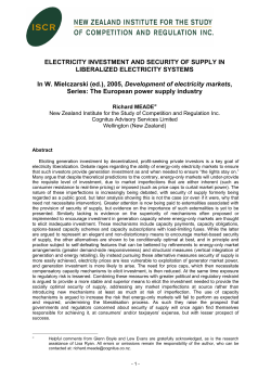 Electricity Investment and Security of Supply in Liberalized Electricity
