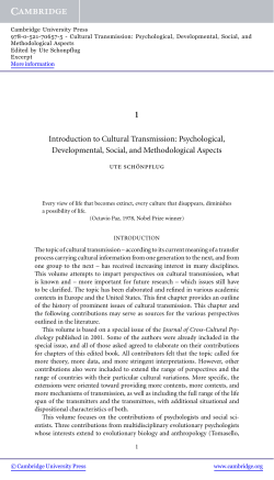 Introduction to Cultural Transmission: Psychological - Beck-Shop