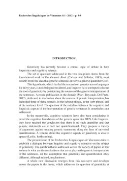 INTRODUCTION Genericity has recently become a central topic of