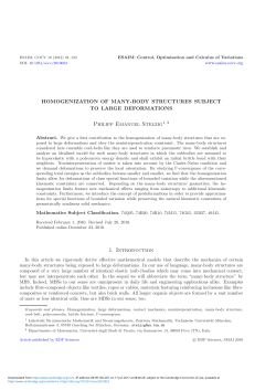 Homogenization of many-body structures subject to large deformations
