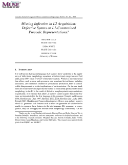 Missing Inflection in L2 Acquisition: Defective Syntax or L1