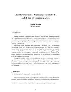 The interpretation of Japanese pronouns by L1 English and L1