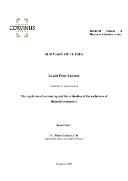 SUMMARY OF THESES László Péter Lakatos