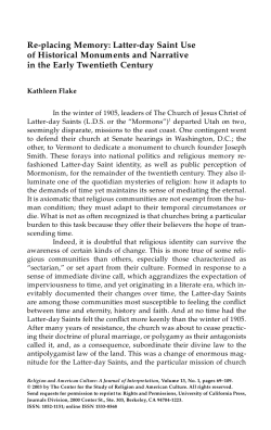 Re-placing Memory: Latter-day Saint Use of Historical Monuments
