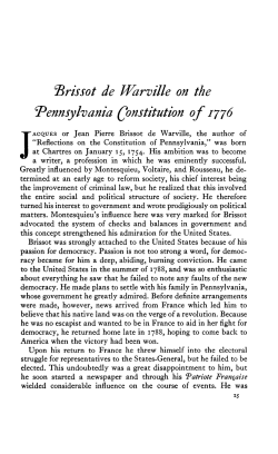 ^Brissot de Warville on the Pennsylvania Constitution of IJJ6