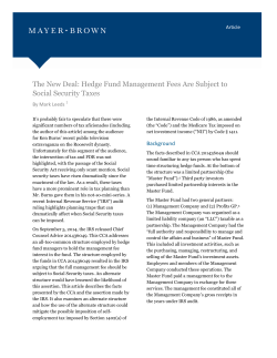 The New Deal: Hedge Fund Management Fees Are