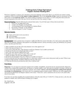 English I Summer Reading Assignment 2014