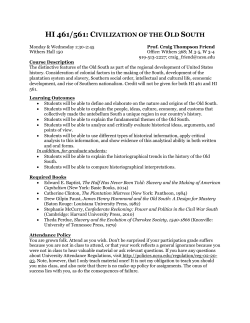hi 461/561: civilization of the old south