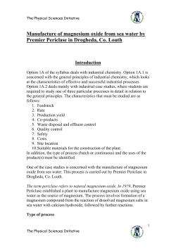 Manufacture of magnesium oxide from sea water by Premier