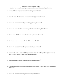 Newton`s 2nd Law Problems F=MA 1. How much force is required to