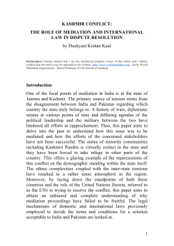 Kashmir Conflict: The Role of Mediation and International Law in
