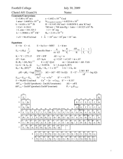 Foothill College July 30, 2009 Chem1A01 Exam3A Name: