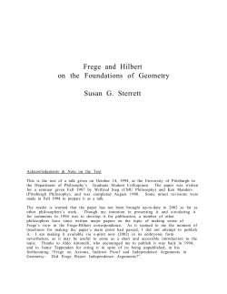 Frege and Hilbert on the Foundations of Geometry Susan G. Sterrett
