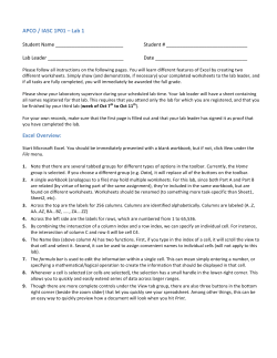 APCO / IASC 1P01 &ndash; Lab 1 Excel Overview: