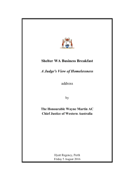 Shelter WA Business Breakfast A Judge`s View of Homelessness