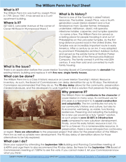 The William Penn Inn Fact Sheet