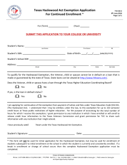Hazlewood Act Exemption Application For Continued Enrollment