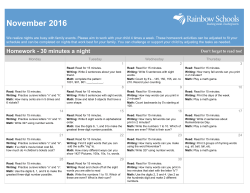 Grade 3 Homework Calendar