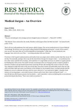 Medical Jargon - An Overview - University of Edinburgh Journal