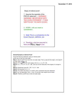 November 17, 2015 Steps of indirect proof: 1. Assume the opposite